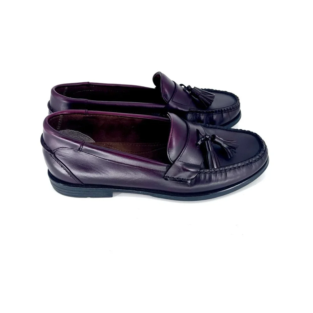 French Shriner‎ Gaffney Mens 10M Burgandy Loafers  Slip-On Tassels Leather